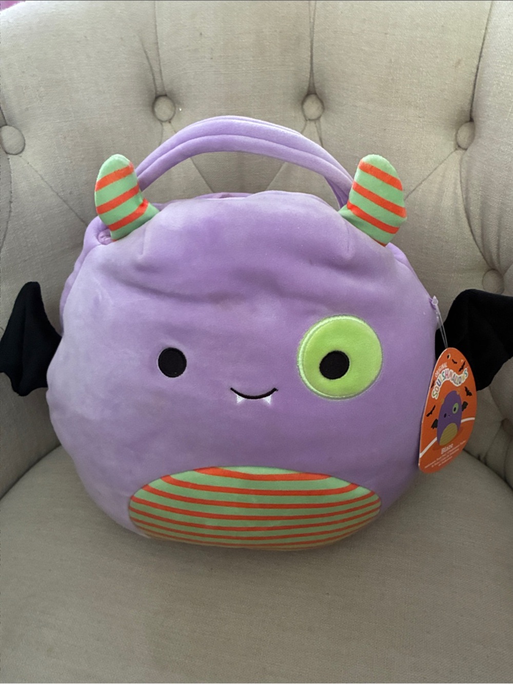 Squishmallows Purple Monster Plush with Green & Orange Accents